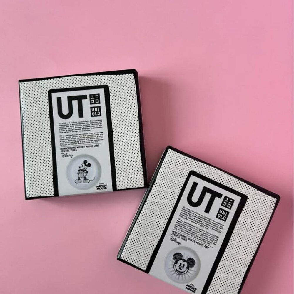 NIB Uniqlo UT x Joshua Vides Mickey Mouse Disney Monochrome Small Plate Set of 2